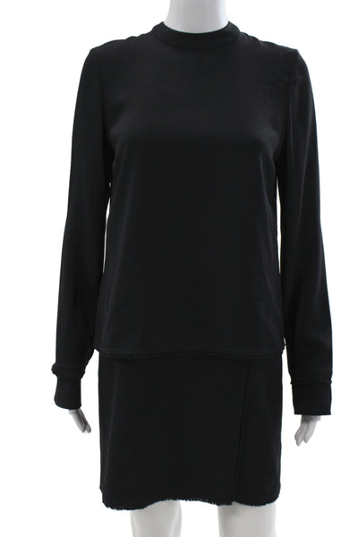 Proenza Schouler Women Black Silk Shift Dress Long Sleeve Mock Neck Size 2