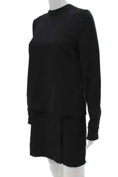 Proenza Schouler Women Black Silk Shift Dress Long Sleeve Mock Neck Size 2