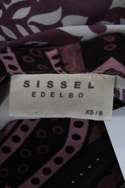 Sissel Edelbo Women Kaftan Dress Pink Floral V-Neck Mid Calf Bohemian Size XS
