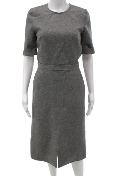 Victoria Victoria Beckham Women Sheath Short Sleeve Wool Gray Midi Dress Size 2