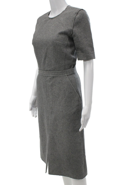Victoria Victoria Beckham Women Sheath Short Sleeve Wool Gray Midi Dress Size 2