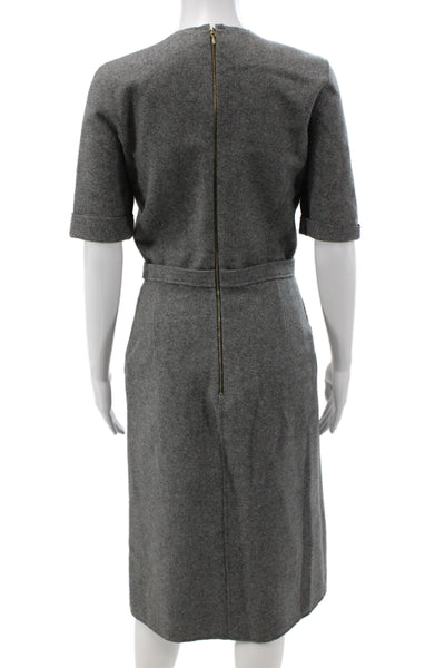 Victoria Victoria Beckham Women Sheath Short Sleeve Wool Gray Midi Dress Size 2