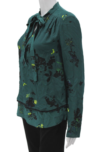 Proenza Schouler Women Floral Silk Long Sleeve Button Blouse Size 2
