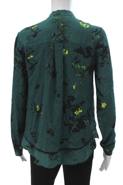 Proenza Schouler Women Floral Silk Long Sleeve Button Blouse Size 2