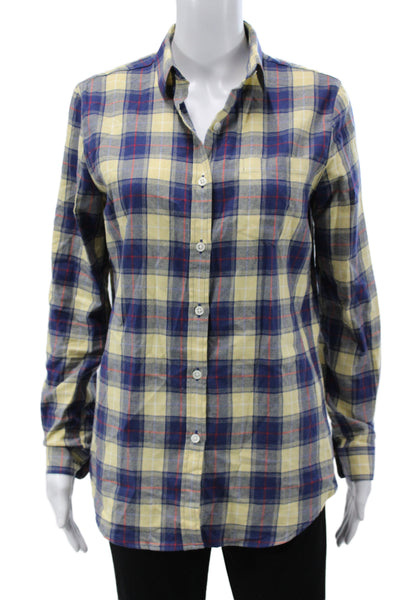 Marie Marot Women Blue Cotton Plaid Collared Button Up Long Sleeve Size XS