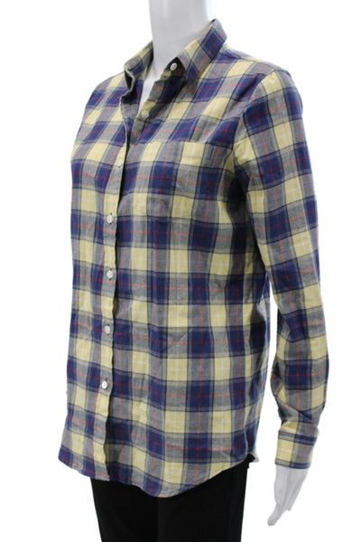Marie Marot Women Blue Cotton Plaid Collared Button Up Long Sleeve Size XS