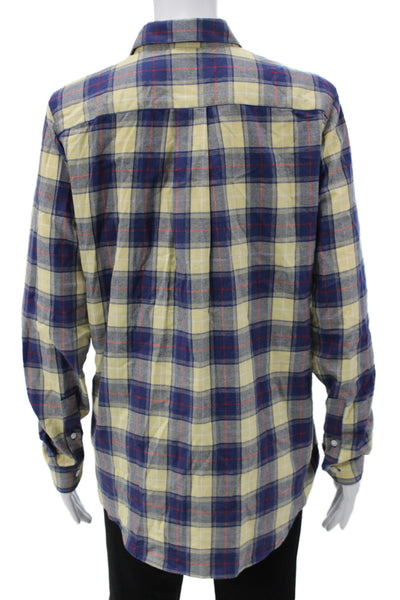 Marie Marot Women Blue Cotton Plaid Collared Button Up Long Sleeve Size XS