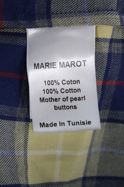 Marie Marot Women Blue Cotton Plaid Collared Button Up Long Sleeve Size XS