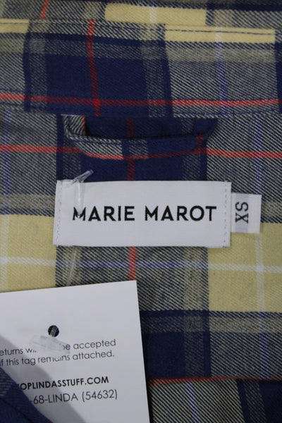 Marie Marot Women Blue Cotton Plaid Collared Button Up Long Sleeve Size XS