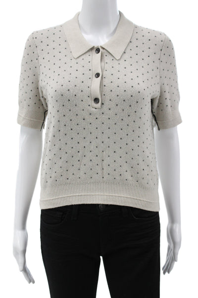 Maria McManus Women Cropped Polo Beige Polka Dot Cashmere Short Sleeve Size S