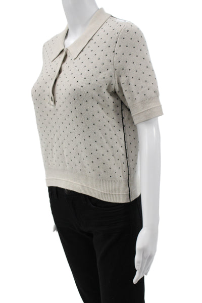 Maria McManus Women Cropped Polo Beige Polka Dot Cashmere Short Sleeve Size S