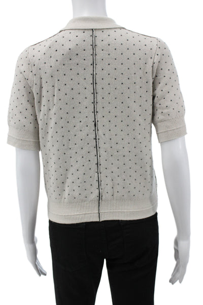 Maria McManus Women Cropped Polo Beige Polka Dot Cashmere Short Sleeve Size S
