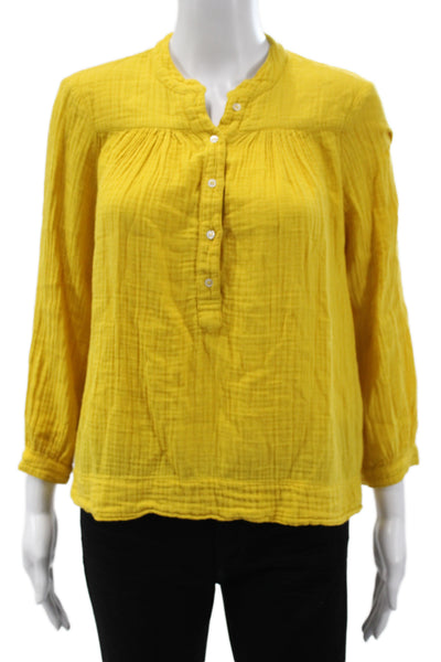 Xirena Women Tunic Blouse Yellow 3/4 Sleeve Button Cotton Boho Size XS