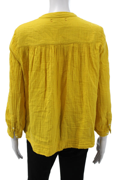 Xirena Women Tunic Blouse Yellow 3/4 Sleeve Button Cotton Boho Size XS