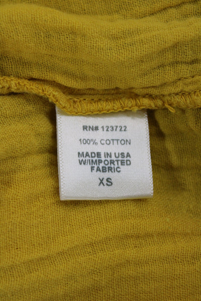 Xirena Women Tunic Blouse Yellow 3/4 Sleeve Button Cotton Boho Size XS