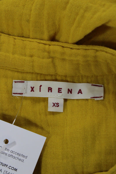 Xirena Women Tunic Blouse Yellow 3/4 Sleeve Button Cotton Boho Size XS