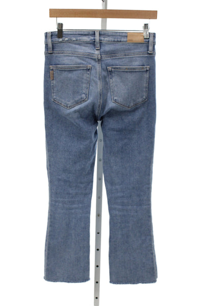 Paige Womens Cropped Flared High Rise Jeans Light Blue Size 27