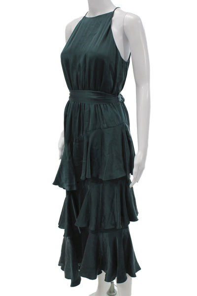 Zimmermann Women Green Cotton High Neck Sleeveless Maxi Dress Tie Waist Size 1