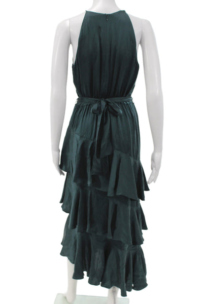 Zimmermann Women Green Cotton High Neck Sleeveless Maxi Dress Tie Waist Size 1