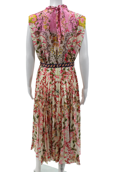 Saloni Women Maxi Fit and Flare Dress Pink Floral Mock Neck Sleeveless Size S