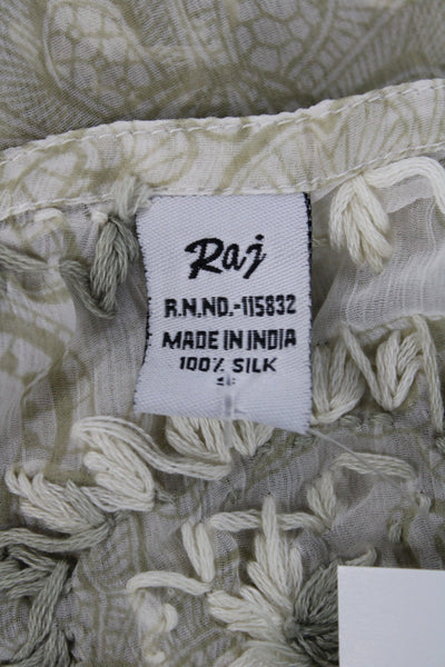 Raj Women Kaftan Floral Silk Long Sleeve Knee Length Beige Size S