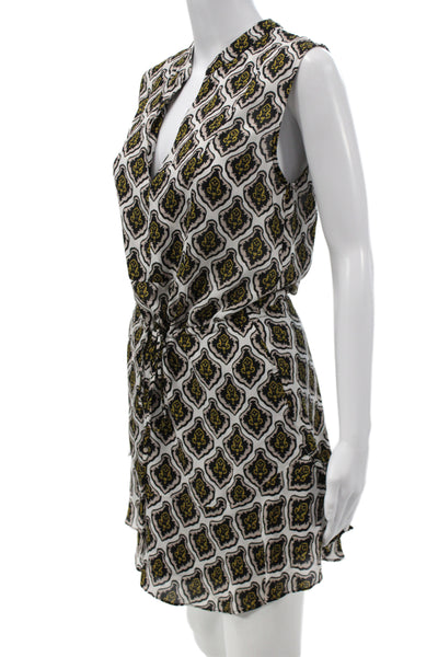 A.L.C. Women Shirt Dress White Silk V-Neck Sleeveless Knee Length Size 4