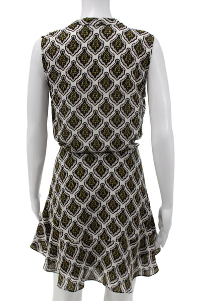 A.L.C. Women Shirt Dress White Silk V-Neck Sleeveless Knee Length Size 4