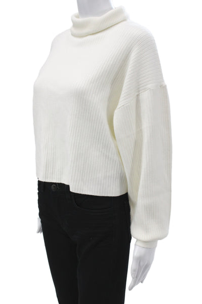 Good American Unisex Pullover Mock Neck Long Sleeve White Sweater Size S