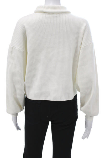 Good American Unisex Pullover Mock Neck Long Sleeve White Sweater Size S