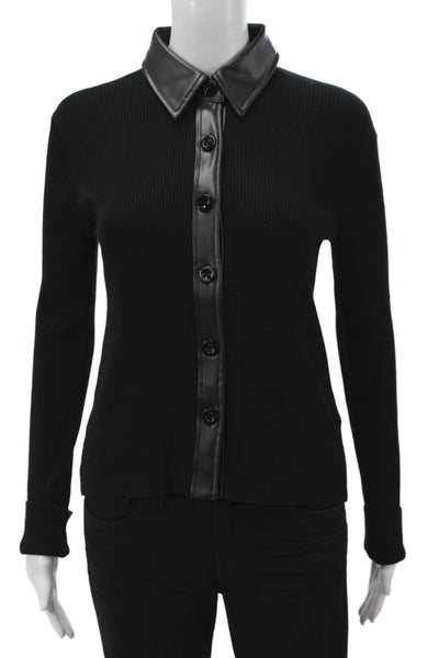 Toccin Women Collared Black Button-Up Sweater Long Sleeve Rayon Blend Size S