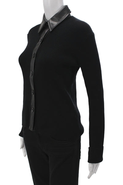 Toccin Women Collared Black Button-Up Sweater Long Sleeve Rayon Blend Size S
