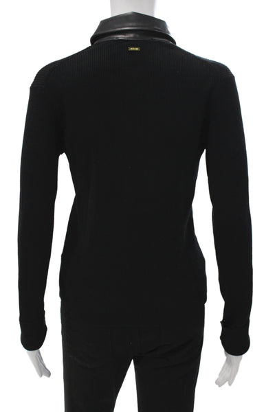 Toccin Women Collared Black Button-Up Sweater Long Sleeve Rayon Blend Size S