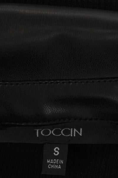 Toccin Women Collared Black Button-Up Sweater Long Sleeve Rayon Blend Size S