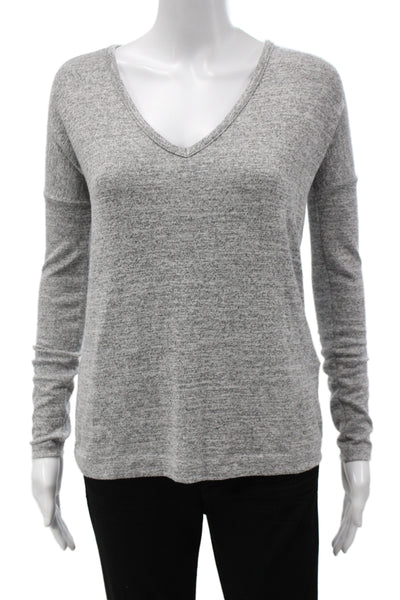 Rag & Bone Jean Womens Basic Top Gray Cotton Blend V Neck Long Sleeve Size 2XS