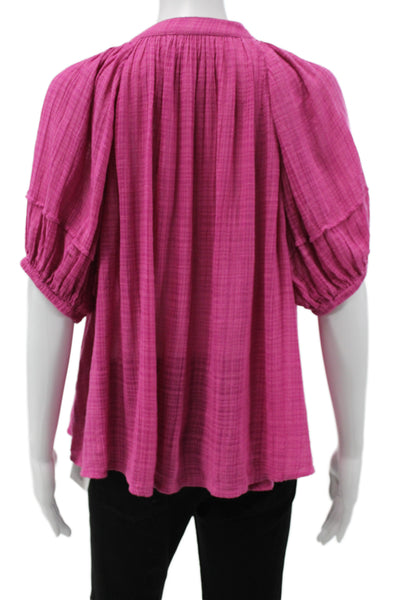 Apiece Apart Womens Pink Camisole Blouse Short Sleeve Drawstring Boho Size S