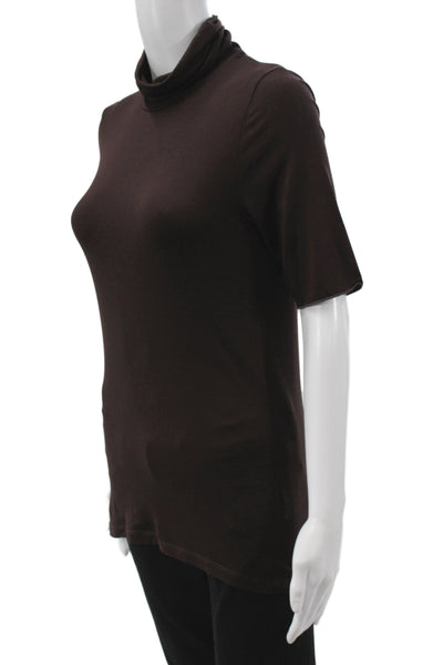 Majestic Filatures Womens Turtleneck Short Sleeve Jersey Blouse Brown Size 2