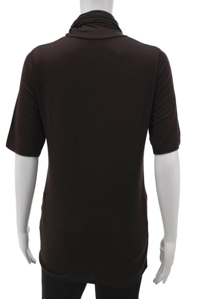 Majestic Filatures Womens Turtleneck Short Sleeve Jersey Blouse Brown Size 2
