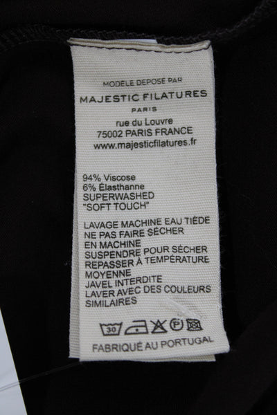 Majestic Filatures Womens Turtleneck Short Sleeve Jersey Blouse Brown Size 2