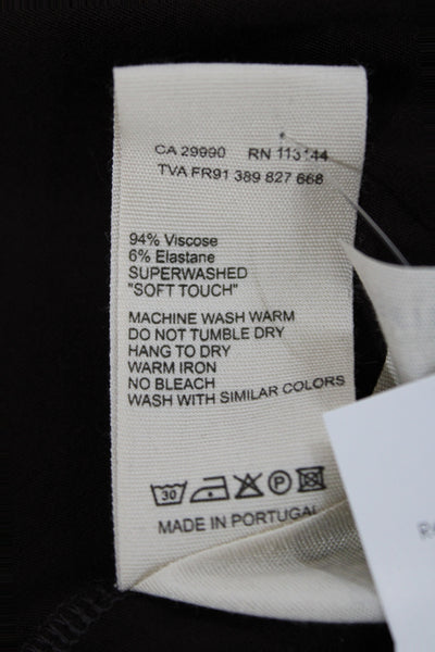 Majestic Filatures Womens Turtleneck Short Sleeve Jersey Blouse Brown Size 2