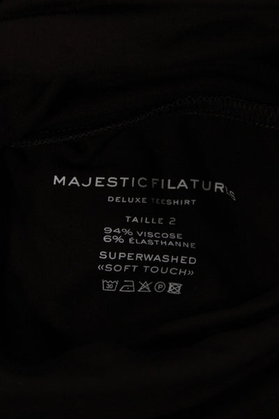 Majestic Filatures Womens Turtleneck Short Sleeve Jersey Blouse Brown Size 2