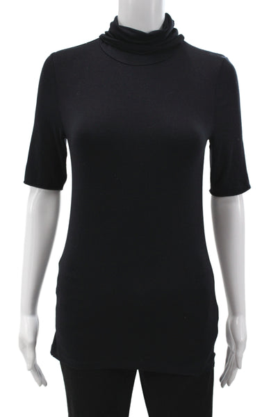 Majestic Filatures Womens Turtleneck Short Sleeve Jersey Blouse Brown Size 2