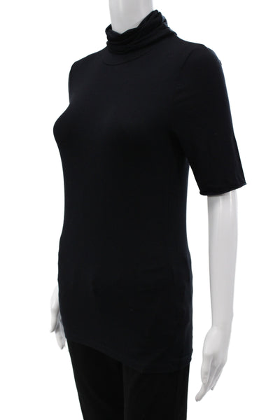 Majestic Filatures Womens Turtleneck Short Sleeve Jersey Blouse Brown Size 2