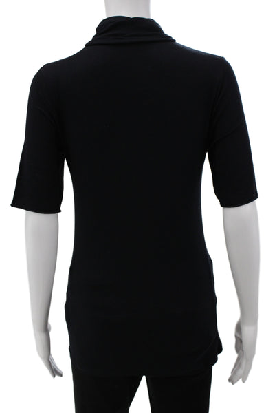 Majestic Filatures Womens Tunic T Shirt Black Turtleneck Short Sleeve Size 2