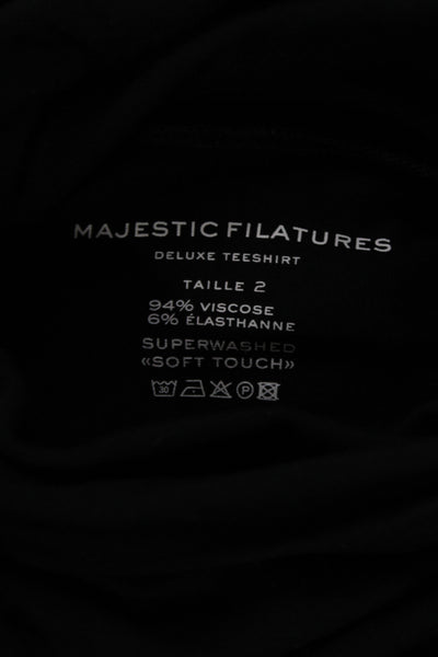 Majestic Filatures Womens Tunic T Shirt Black Turtleneck Short Sleeve Size 2
