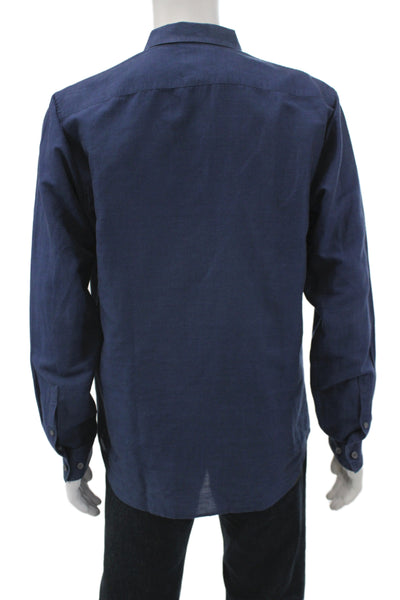 Theory Mens Linen Collar Long Sleeve Button Down Shirt Blue Size L