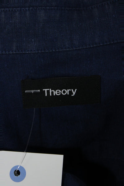 Theory Mens Linen Collar Long Sleeve Button Down Shirt Blue Size L