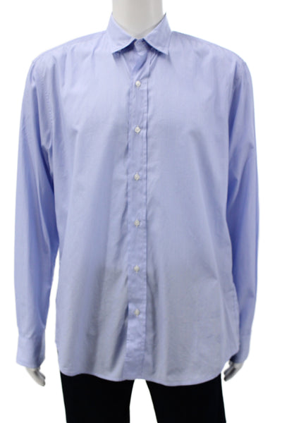Frank & Eileen Mens Striped Light Blue Cotton Dress Shirt Size L