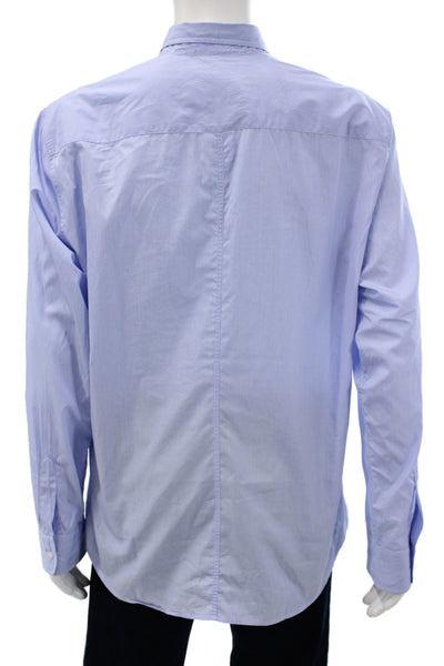 Frank & Eileen Mens Striped Light Blue Cotton Dress Shirt Size L