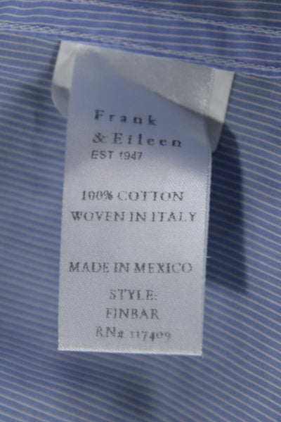 Frank & Eileen Mens Striped Light Blue Cotton Dress Shirt Size L