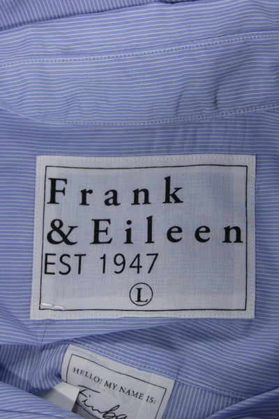 Frank & Eileen Mens Striped Light Blue Cotton Dress Shirt Size L